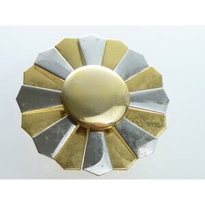 Vintage Two-tone Circle MCM Sun Brooch Gold-Tone Silver-Tone Starburst